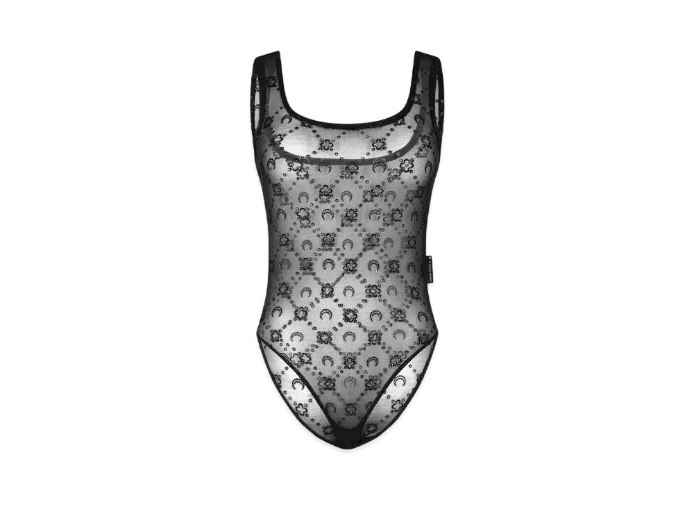 Marine Serre Regenerated Mesh Flock Glitter Bodysuit "Black"