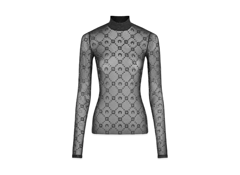 Marine Serre Regenerated Mesh Flock Glitter High Neck Top "Black"