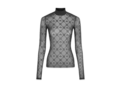 Marine Serre Regenerated Mesh Flock Glitter High Neck Top "Black"