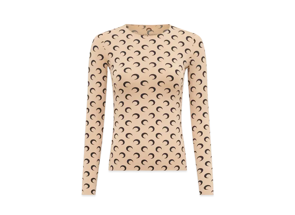 Marine Serre Recycled Moon Jersey Second Skin Crew Neck Top "Tan"
