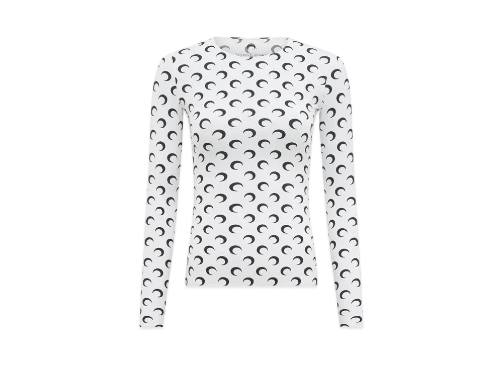 Marine Serre Recycled Moon Jersey Second Skin Crew Neck Top "White"