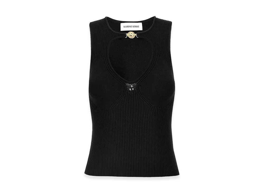 Marine Serre Women's 'Moon Jewelry Knit Open Neck' Top "Black"