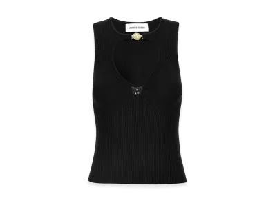 Marine Serre Women's 'Moon Jewelry Knit Open Neck' Top "Black"
