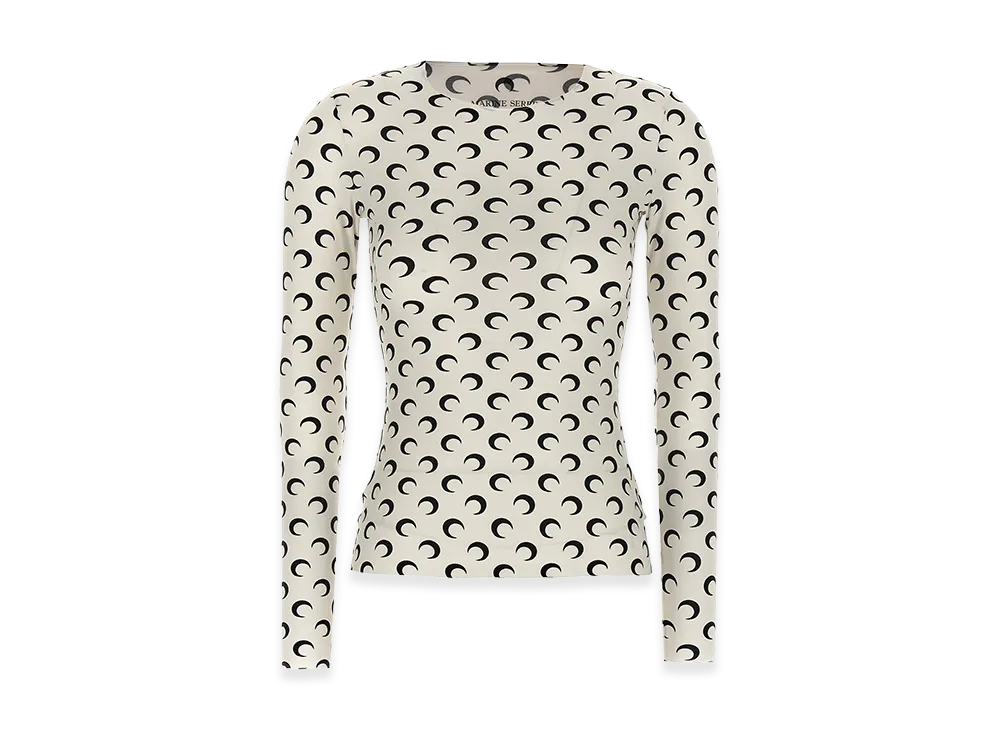 Marine Serre Women's 'Moon Printed Jersey Second Skin' T-Shirt "White/Black"
