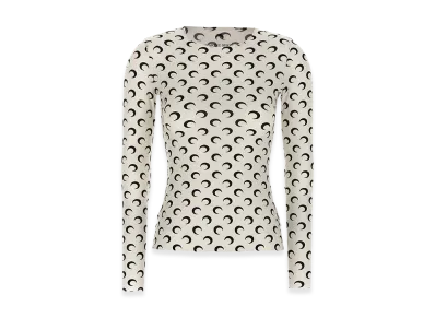 Marine Serre Women's 'Moon Printed Jersey Second Skin' T-Shirt "White/Black"