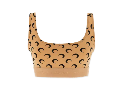 Marine Serre Women's 'Moon Printed Jersey' Cropped Top "Beige"
