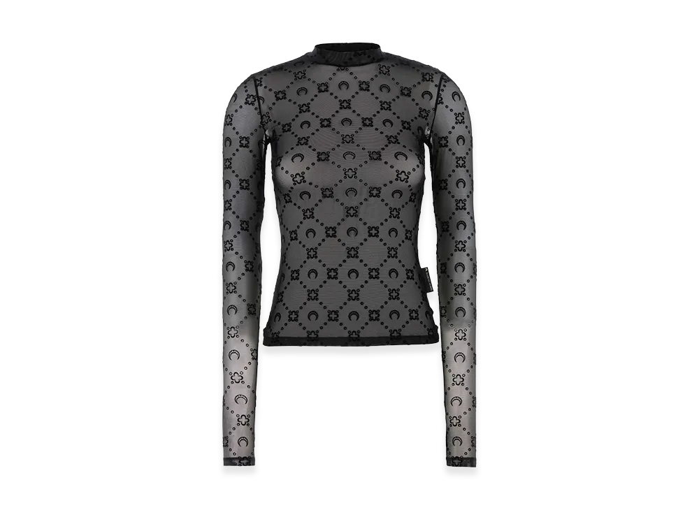 Marine Serre Women's Monogram Mesh Flock Highneck Top "Black"
