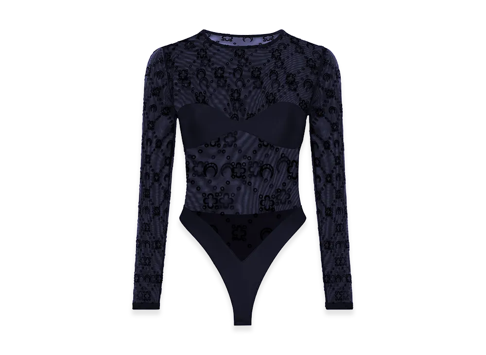 Marine Serre Women's Stretch Tulle Bodysuit "Navy Blue"