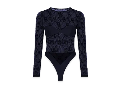 Marine Serre Women's Stretch Tulle Bodysuit "Navy Blue"