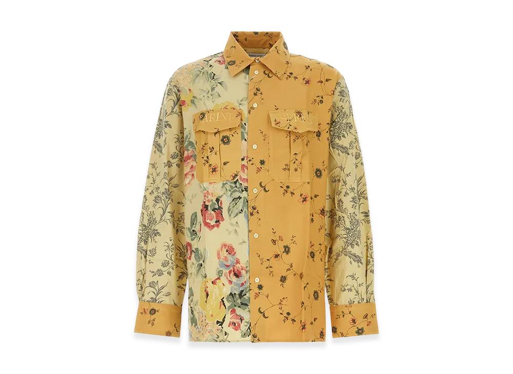 Marine Serre Upcycled Floral Linen Twin Pocket Shirt "Gravel"