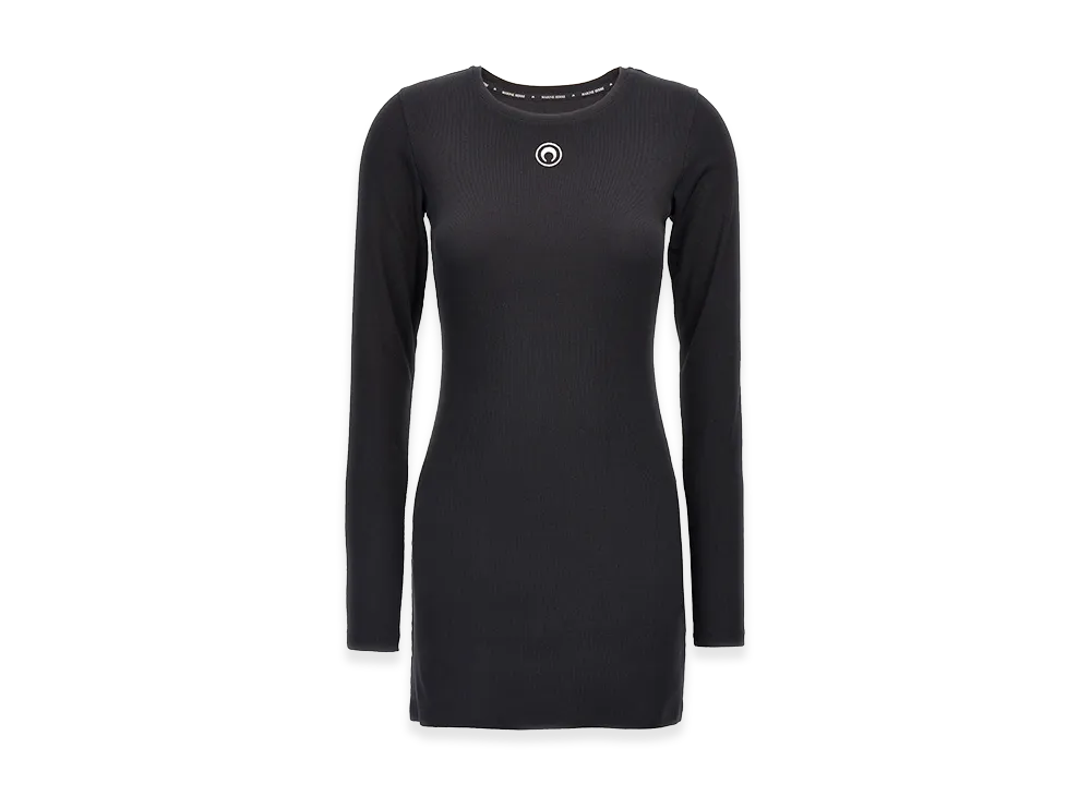 Marine Serre Women's Moon Mini Ribbed Cotton Dress "Black"