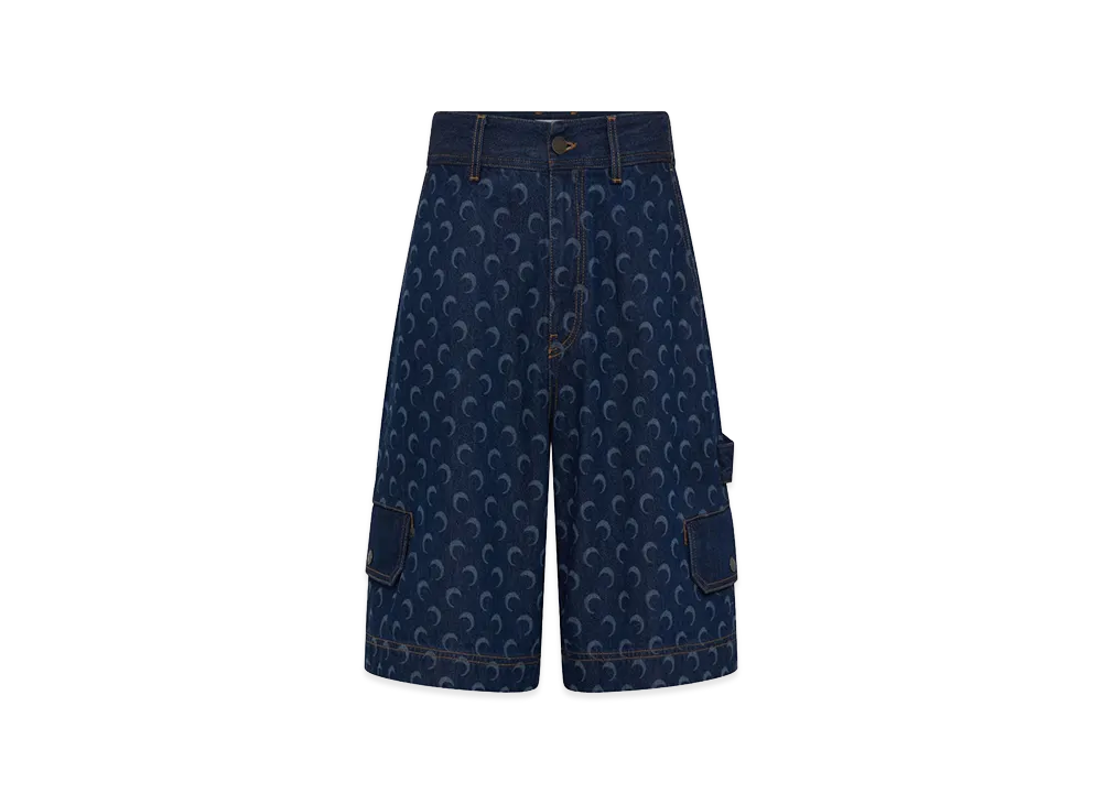 Marine Serre Printed Denim Bermuda Shorts "Navy"