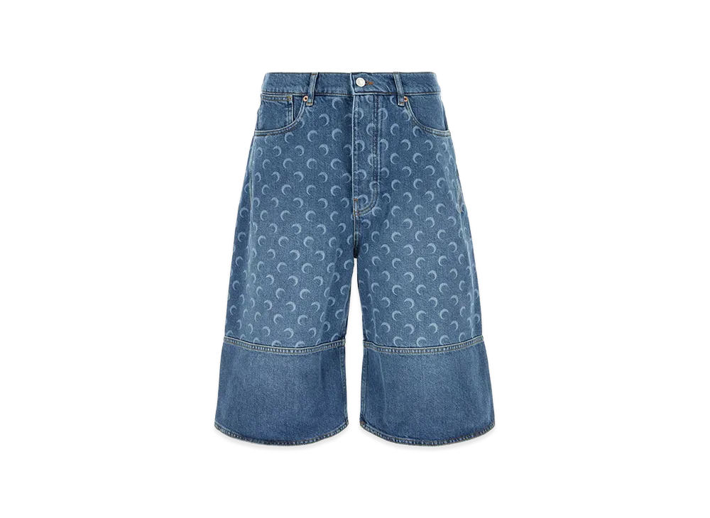 Marine Serre Printed Denim Bermuda Shorts "Blue"