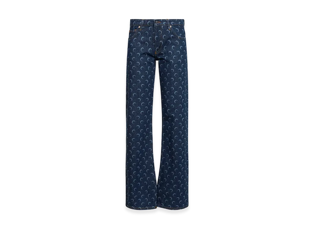 Marine Serre Women's Printed Denim Palazzo Jeans "Navy"