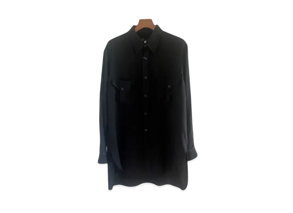 Y's for men 60 Linen Lawn Out Pocket Shirt "Black" MS-B15-341-1S24