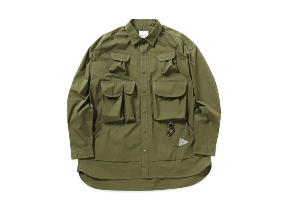 and wander Multi Pocket Ls Shirt "Khaki"