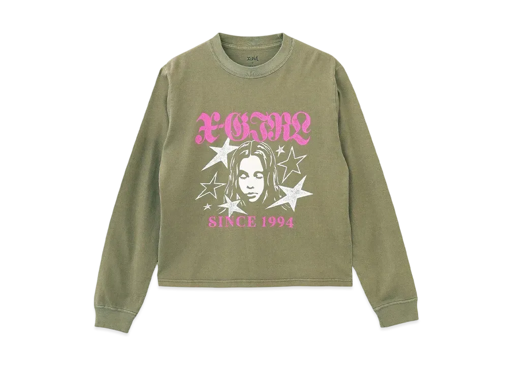 X-Girl Star And Face Logo Faded L/S Tee "Olive"