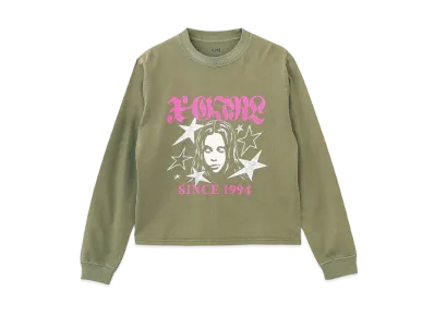 X-Girl Star And Face Logo Faded L/S Tee "Olive"