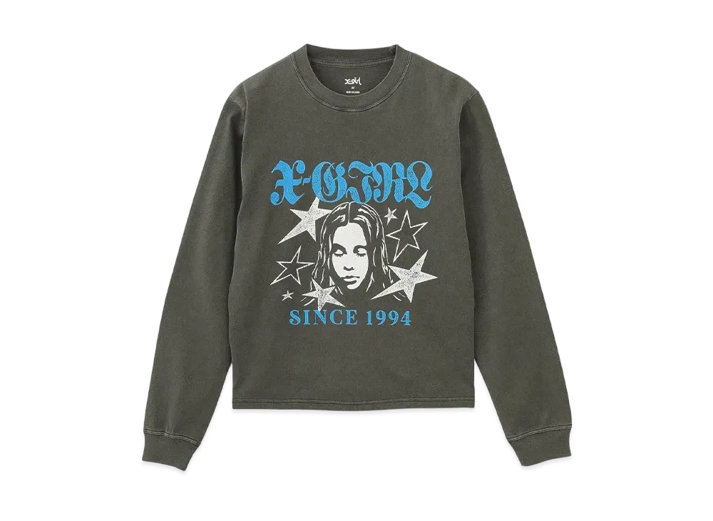 X-Girl スター アンド フェイス ロゴ フェード L/S Tシャツ "ブラック"