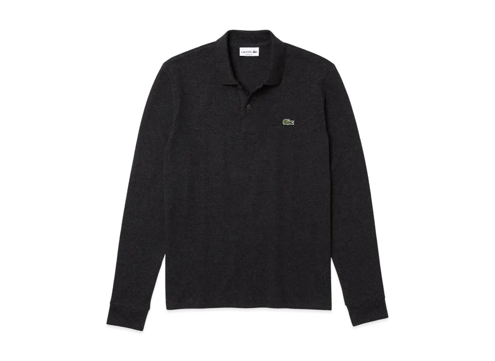 LACOSTE Long Sleeve Ribbed Collar Polo Shirt "Charcoal Gray/Black"