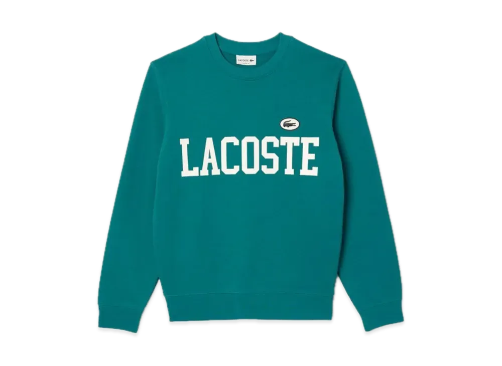LACOSTE Flocked College Logo Crew Neck Sweatshirt "Emerald Blue"