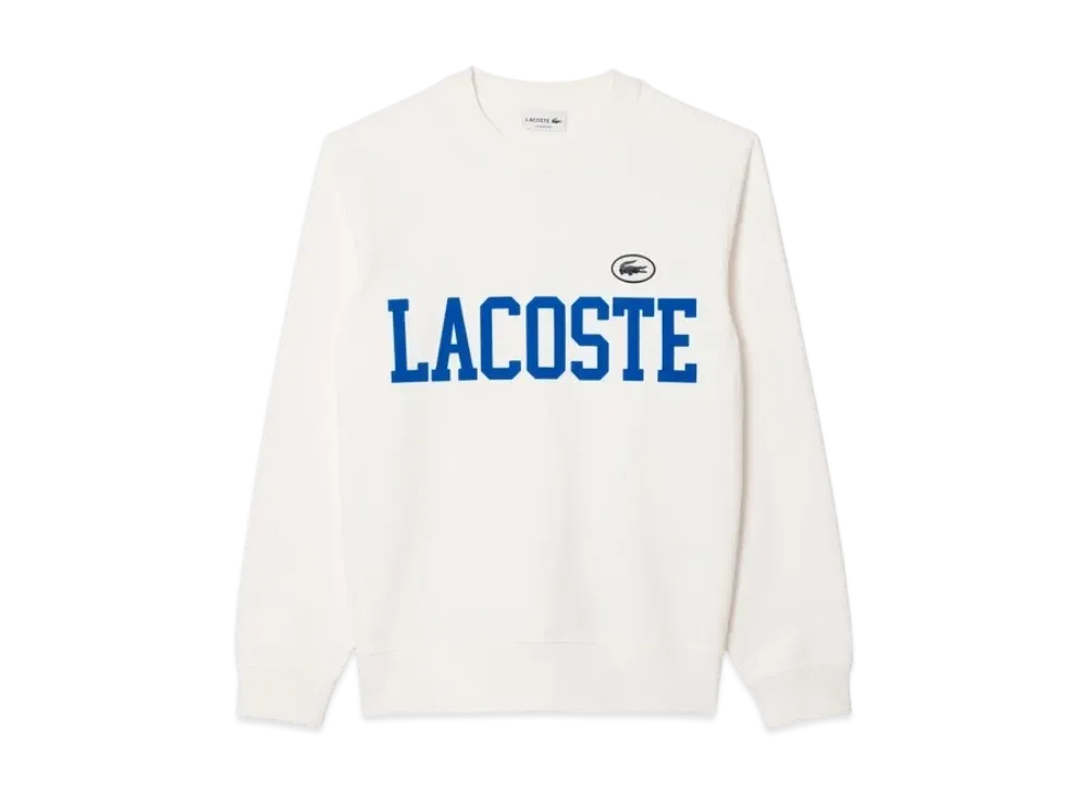 LACOSTE Flocked College Logo Crew Neck Sweatshirt "White"