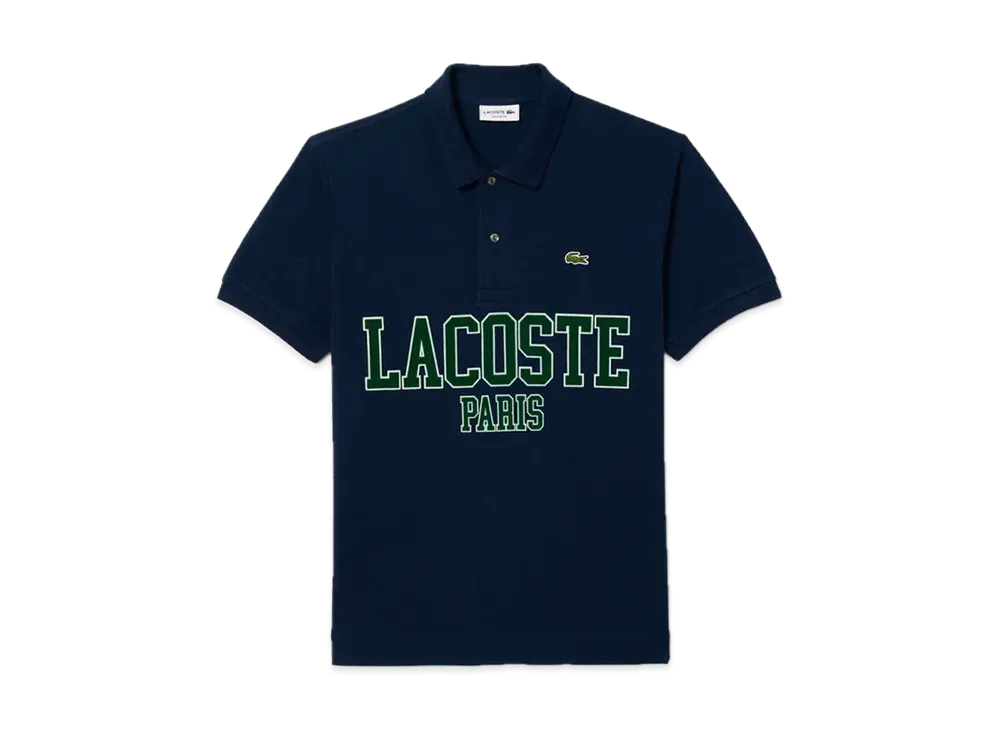LACOSTE Oversized Name Print Polo Shirt "Navy"