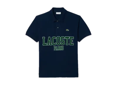 LACOSTE Oversized Name Print Polo Shirt "Navy"