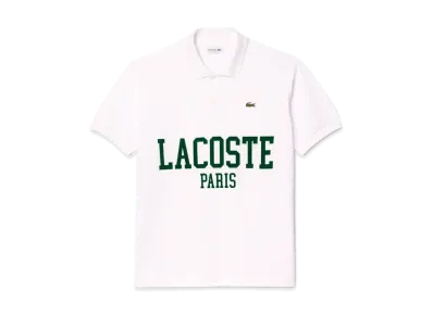 LACOSTE Oversized Name Print Polo Shirt "White"