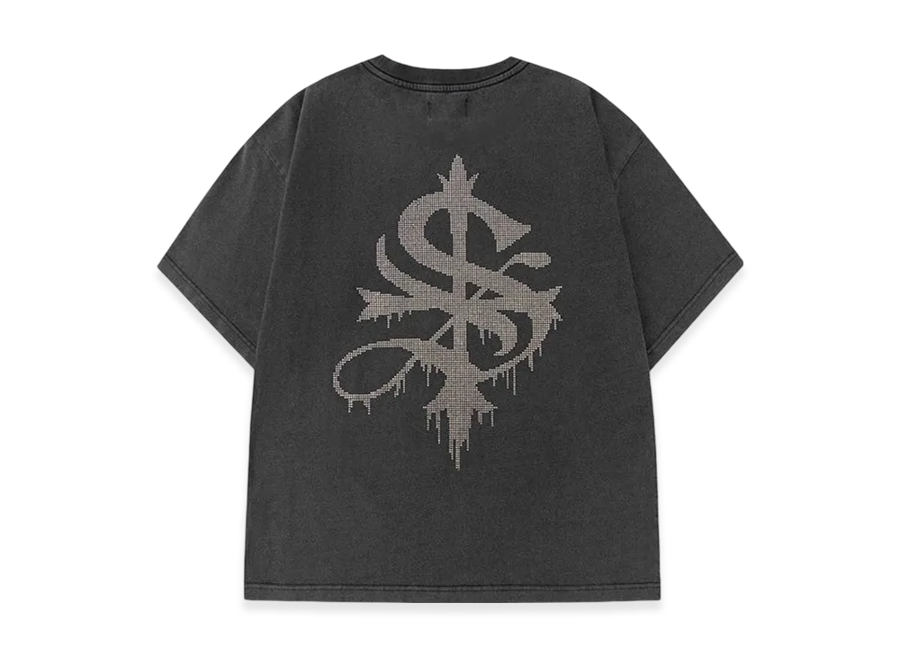 Supplier Vintage Wash Melt Cross Rhinestone Tee "Black"