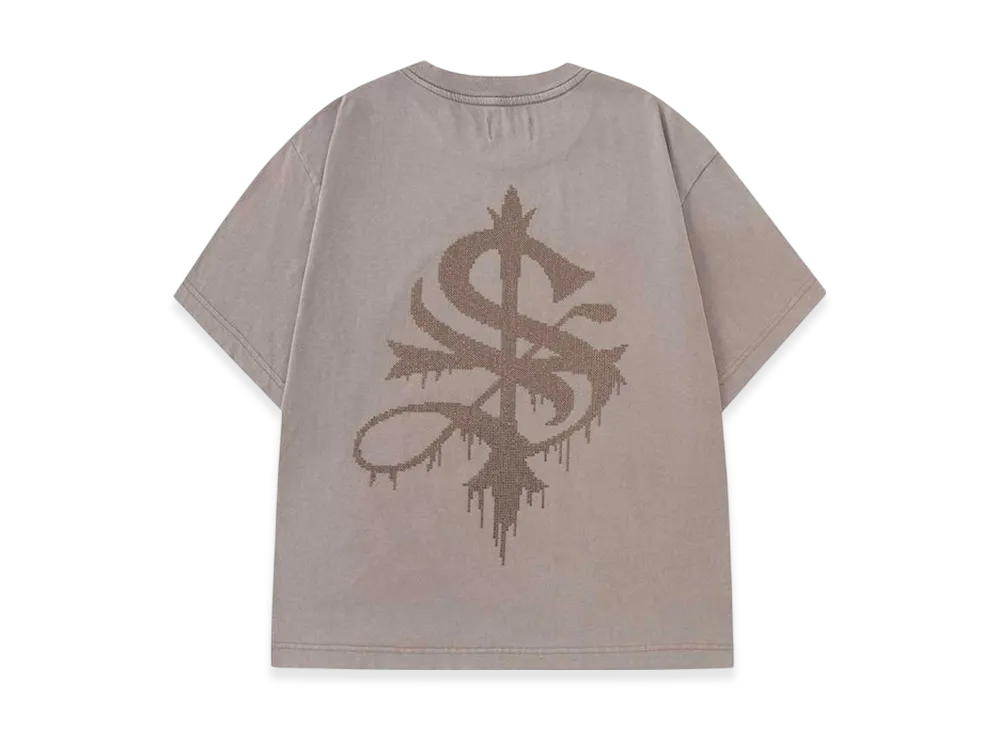 Supplier Vintage Wash Melt Cross Rhinestone Tee "Beige"