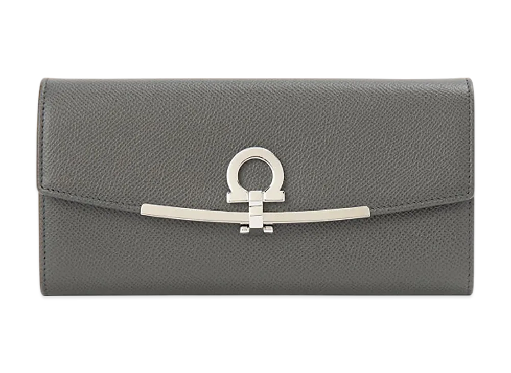 Salvatore Ferragamo Women's Long Wallet Gancini "Grey"