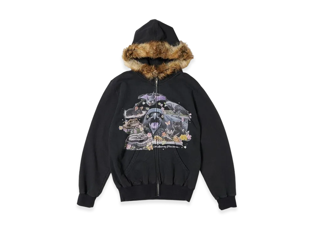 doublet Furry Collar Zip-Up Hoodie "Black"