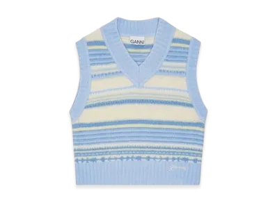 GANNI Soft Wool Stripe Vest "Skyway"