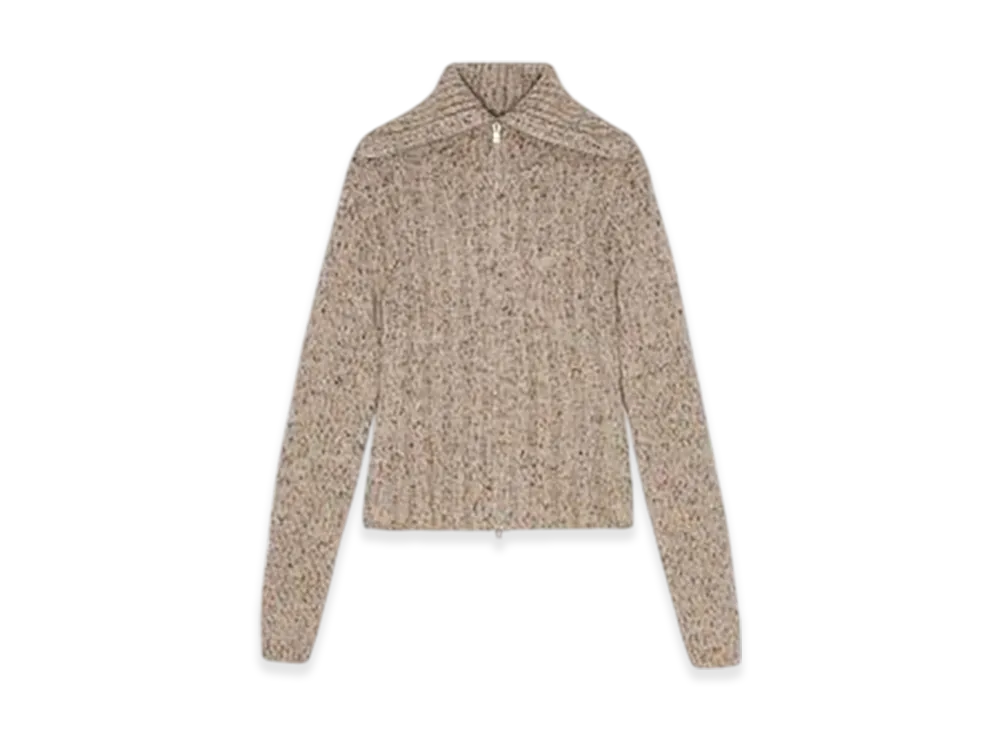 GANNI Brown Highneck Zip Cardigan "Safari"