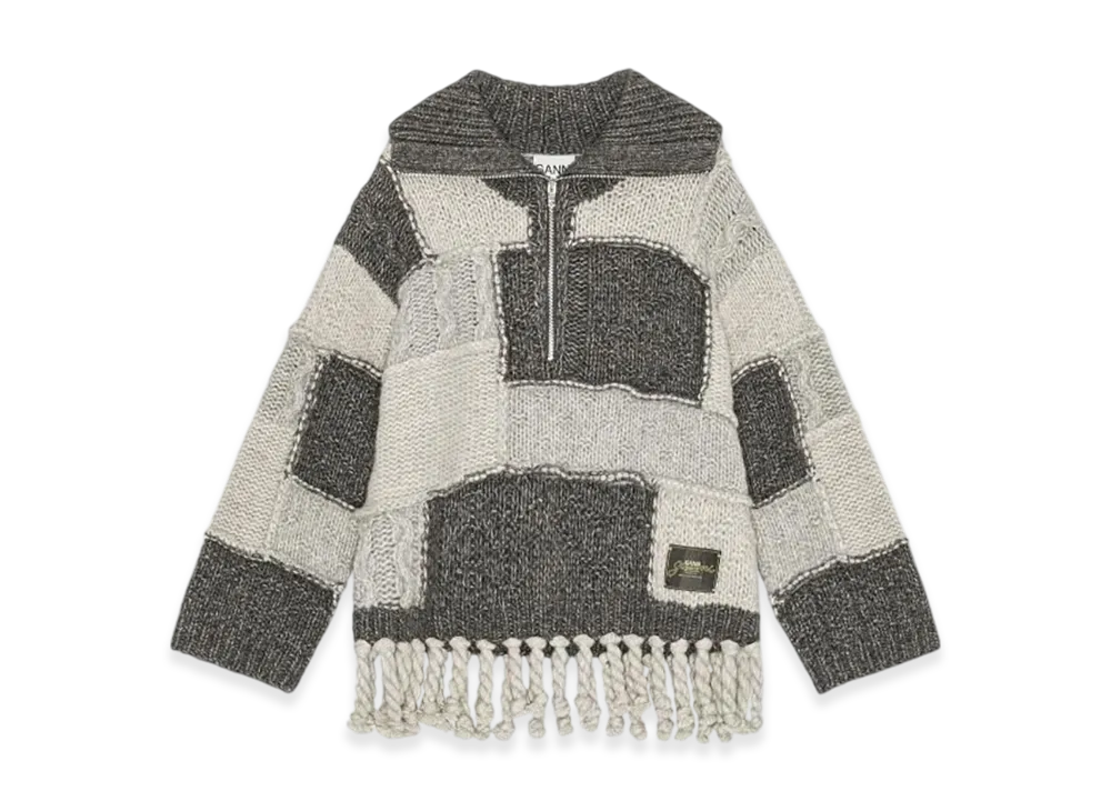 GANNI Patchwork Fringe Sweater "Multi Colour"