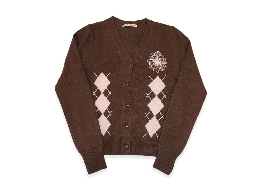 Mardi Mercredi Cashmere Blended Cardigan V Neck Argyle "Chocolate Pink"