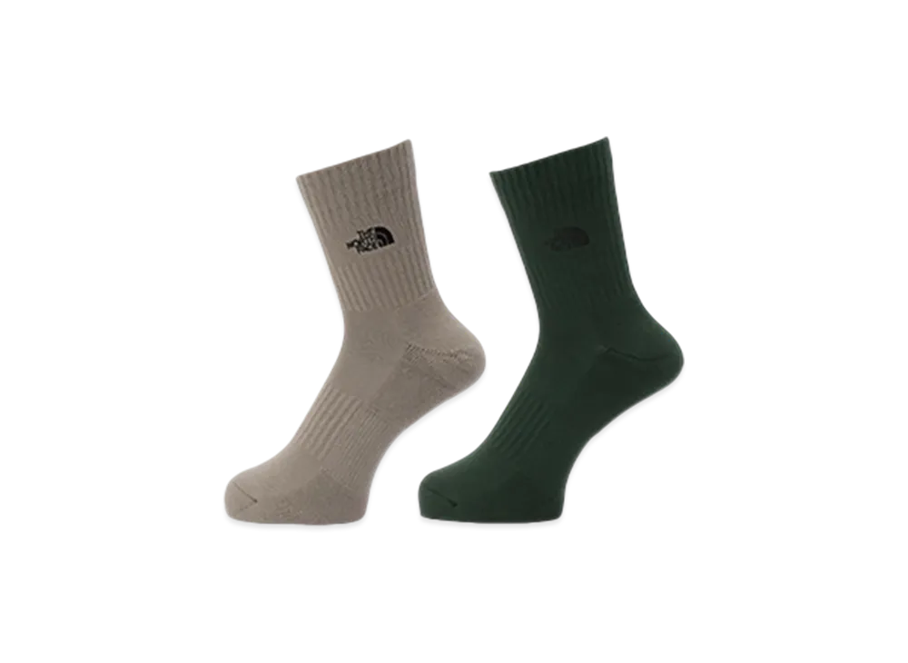 The North Face Logo 2P Crew Socks "Mushroom/Pine"