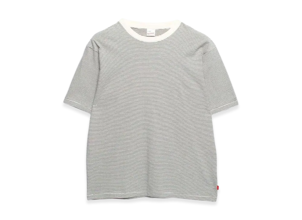 Health Knit Narrow Border Crew Neck T-Shirt "Natural Black"