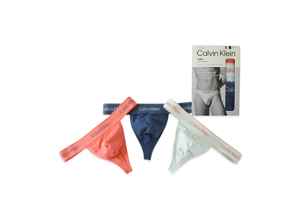 Calvin Klein 3Pack Cotton Stretch Thongs "Coral Pop/Dark Denim/Sprout"