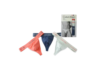 Calvin Klein 3Pack Cotton Stretch Thongs "Coral Pop/Dark Denim/Sprout"