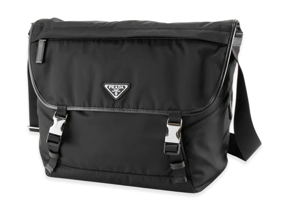 PRADA Renylon Saffiano Flap Shoulder Straps "Black"