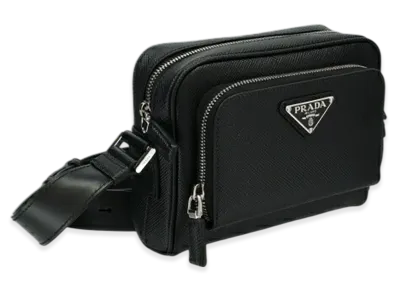 PRADA Saffiano Shoulder Bag With Front Pocket "Black"
