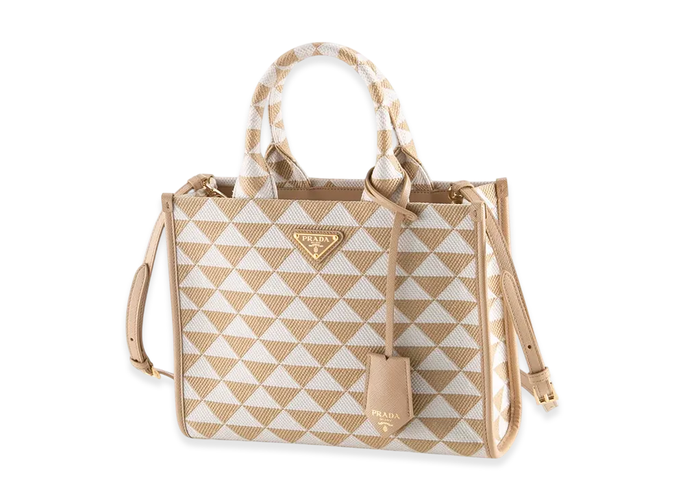PRADA Triangolo Jacquard Sm Tote "Beige"