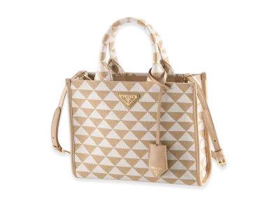 PRADA Triangolo Jacquard Sm Tote "Beige"