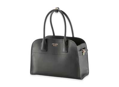 PRADA Soft Grain Medium Leather Tote "Black"