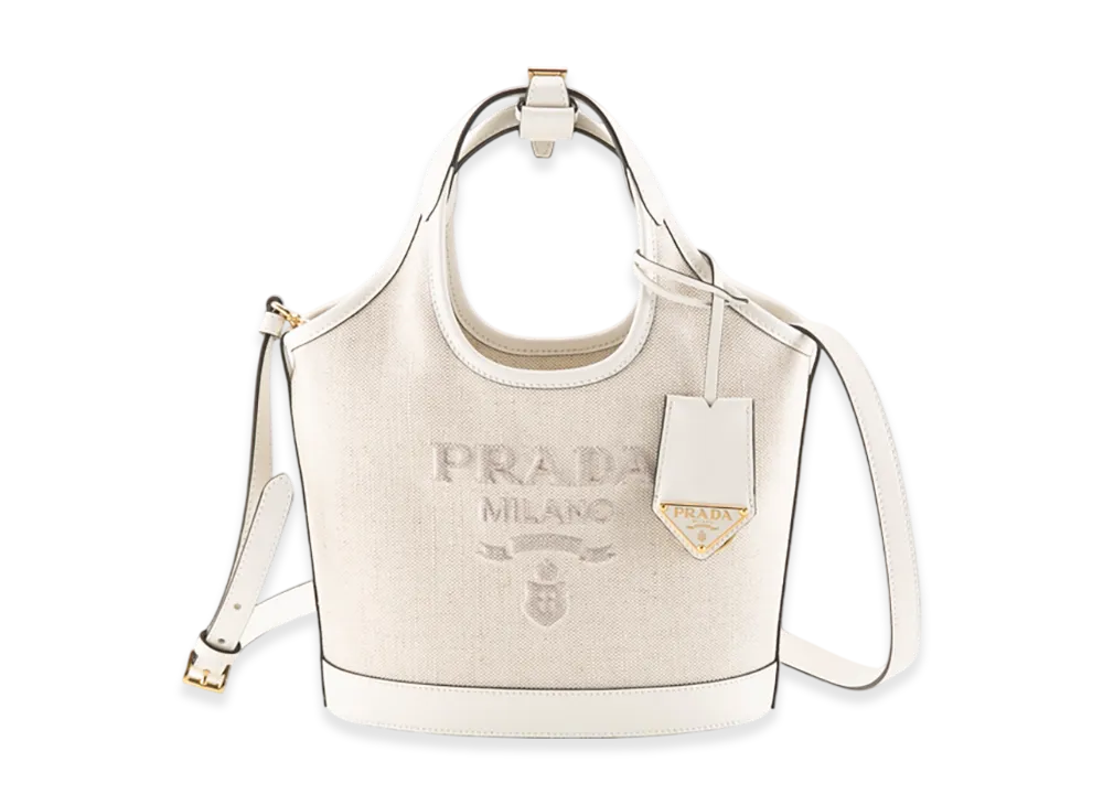 PRADA Linen Blend Leather Mini Buckle Bag "Beige/White"
