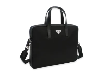 PRADA Renylon Saffiano Briefcase "Black"