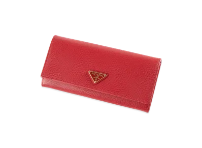 PRADA Saffiano Triangolo 2F Pass Wallet "Red"