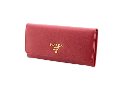 PRADA Saffiano Metal Orof Pass Wallet Fuoco "Red"